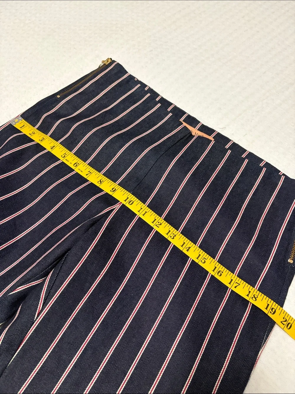 Maggie Marilyn 💯% Cotton Denim Navy Pants with Red, White Stripes Size 8 - Picture 13 of 16